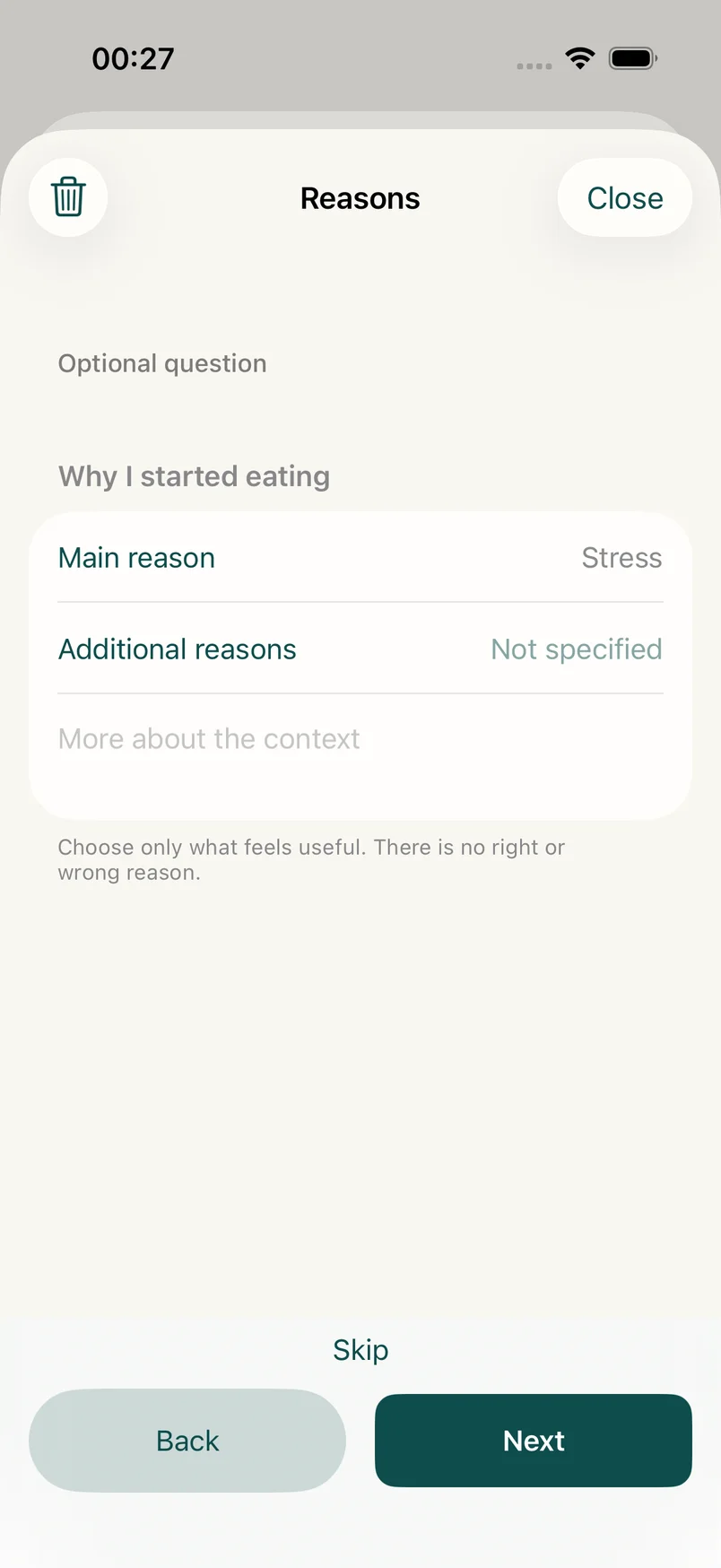 optional reason with stress selected
